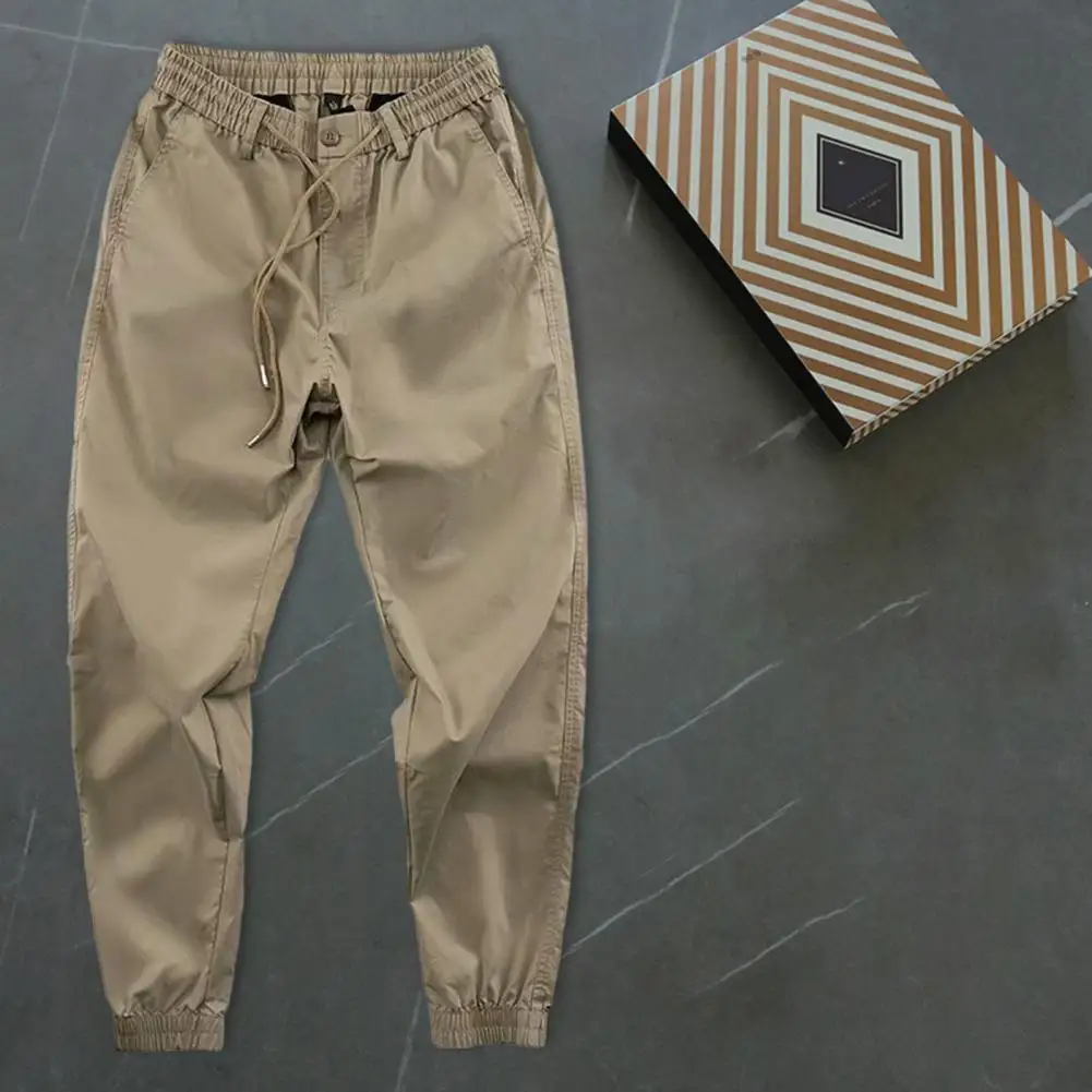 Men Long Sweatpants  Spring Autumn Elastic Waistband Drawstring Men Trousers Zipper Button Fly Casual Pants Streetwear