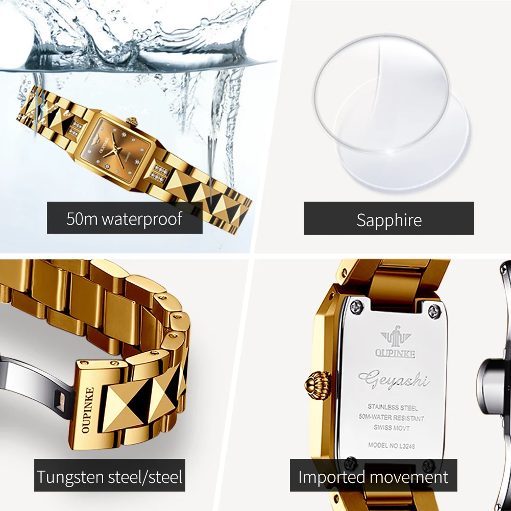 OUPINKE 3246 Woman Watch Business Deep Waterproof Quartz Watch For Women Tungsten Steel Strap Luxury Original Ladies Wristwatch