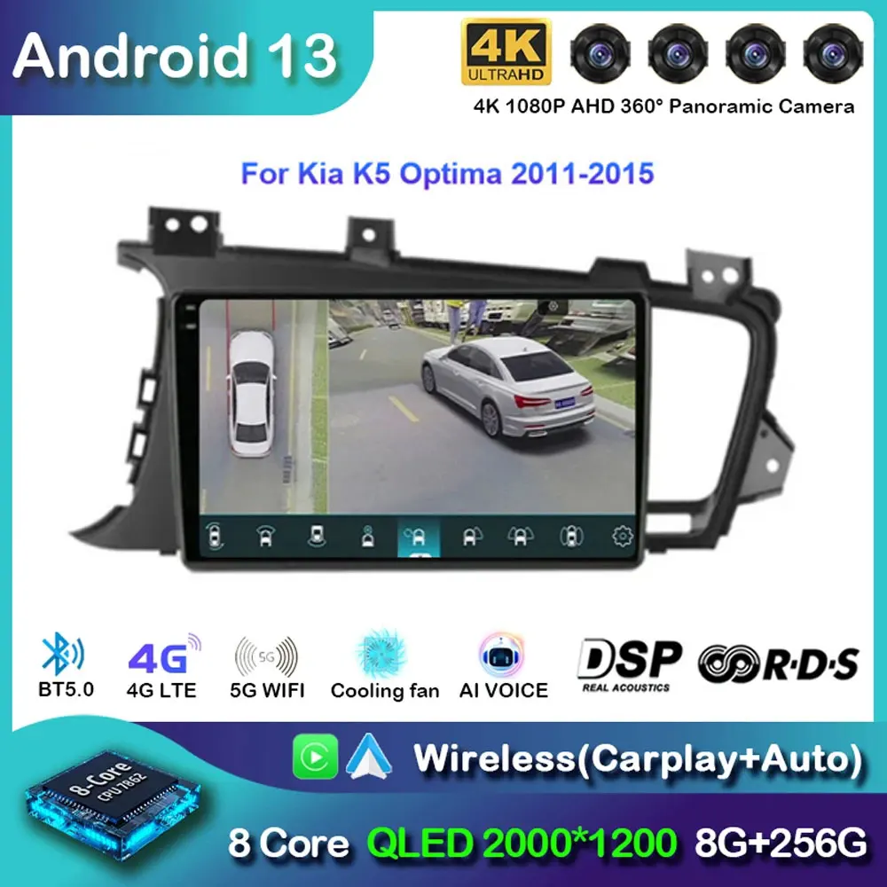 

Android 13 Carplay Auto Car Radio For Kia Optima 3 K5 TF T 2010 - 2015 Navigation GPS Multimedia Player video Stereo wifi+4G DSP