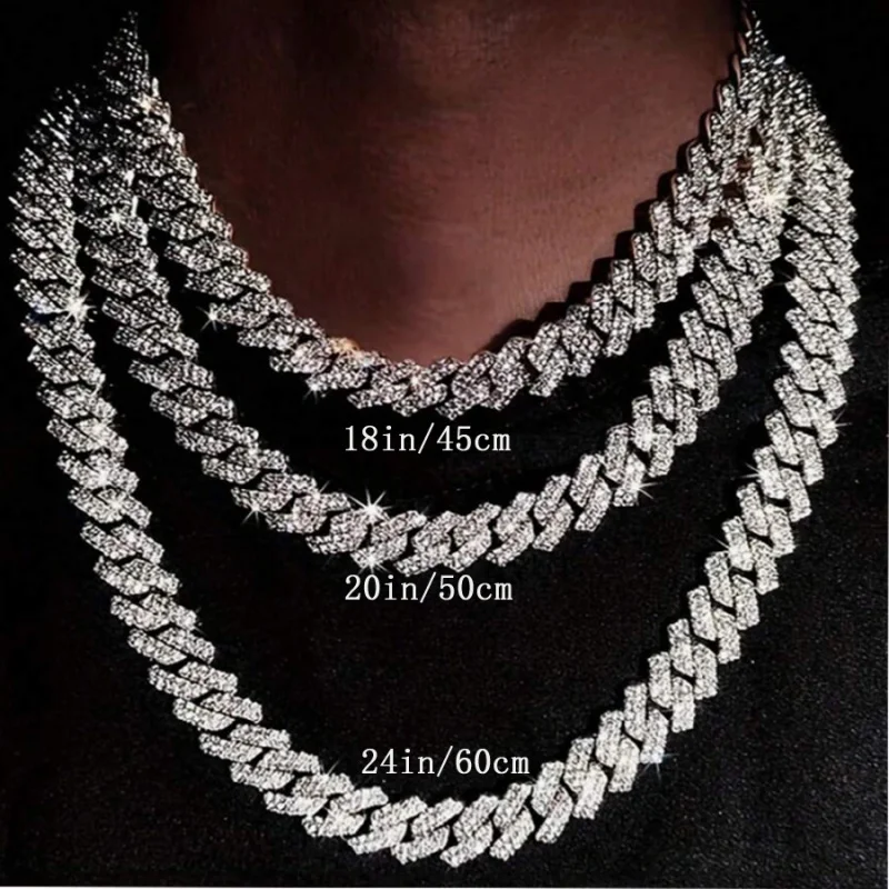 

Cuban link chain15mmDiamond Double Row Full Bar Men's Hip Hop Ornament Necklace