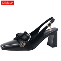 Dilalula 2025 Style français sandales en cuir véritable femmes bout couvert papillon noeud fête rencontres sandales bureau dames pompes 1