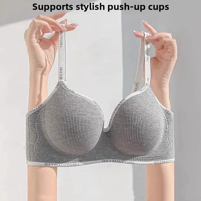 Push-Up Bra for Small Chest 6cm Thickened Wireless No Steel Ring Anti-Slip Pads Seamless Invisible Adjustable Straps