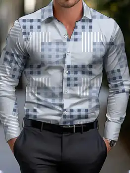 Camicia da uomo camicia con risvolto regolare stampa 3D da uomo semplice stampa scozzese camicia stampata moda casual da strada a maniche lunghe 1