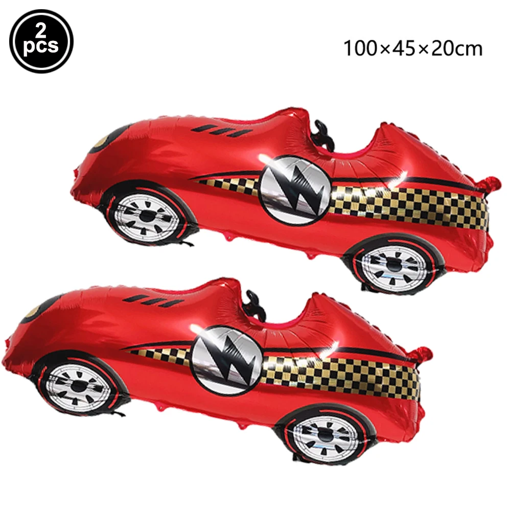 Race-Themed Birthday Party Decoration Set - Balloons, Traffic Cones, Checkered Flags, and Racing Wheel Foil Balloon