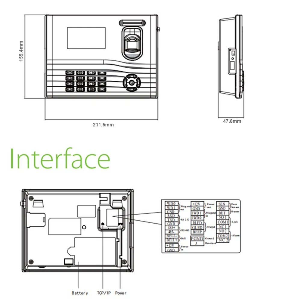 ZK IN01-A TCP/IP USB Biometric Fingerprint Door Access Control And Time Attendance System With Battery Optional RFID Card Reader