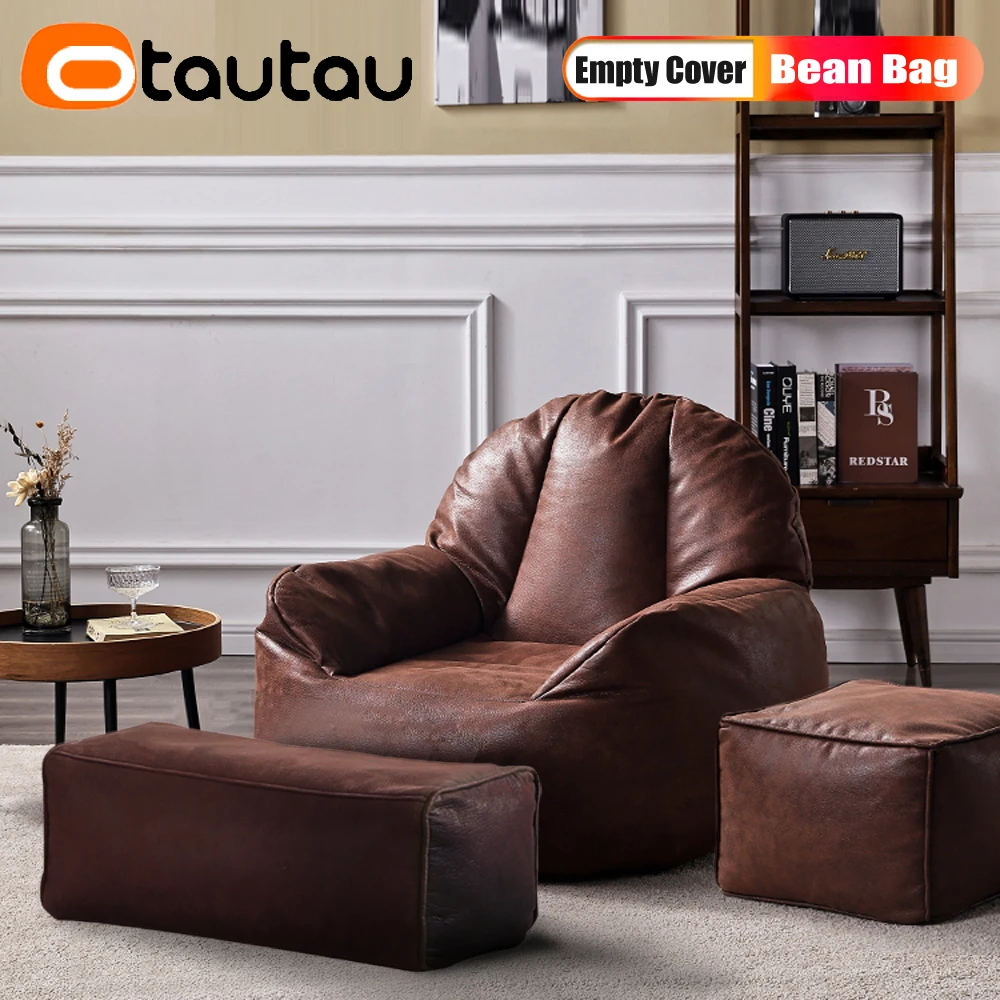 Luxury Single Lazy Sofa Cover Faux Suede Leather Bean Bag Sac Pouf Chair  Envelope No Filler Beanbag Corner Seat Sectional Couch