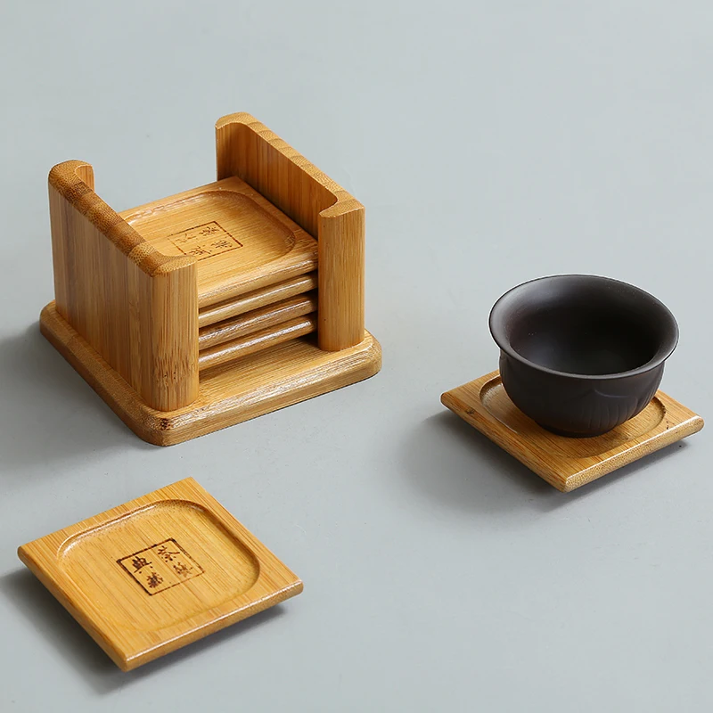 

6PCS Tea Cup Mat Kung Fu Ceremony Care Bamboo Ebony Rosewood Coasters Set Accessories