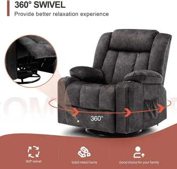Recliner Chair Massage Rocker with Heated 360 Degree Swivel Lazy Boy Recliner Single Sofa Seat with Cup Holders for Living Room 4
