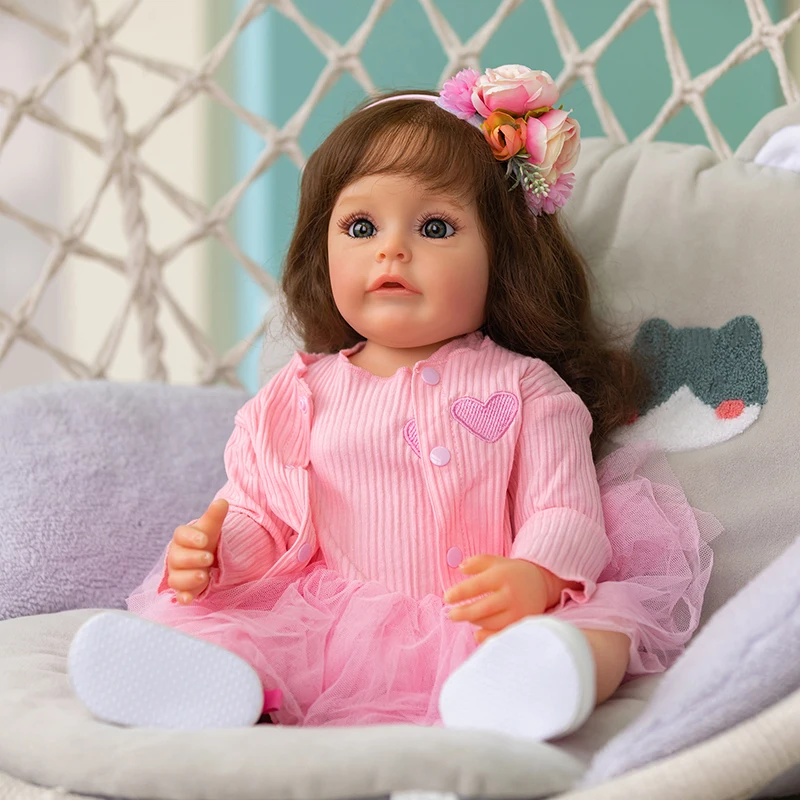 

22inch Full Body Soft Silicone Vinyl Reborn Toddler Girl Suesue 3D Skin Visible Veins Hand Rooted Hair Collectible Art Doll