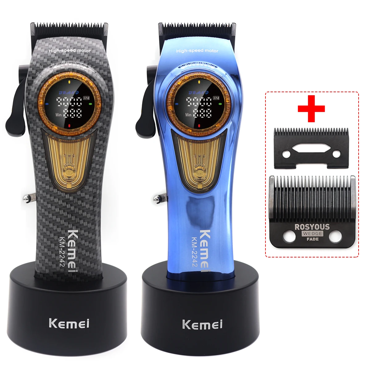 Kemei KM-2242 9000RPM Brushless Motor Professional Hair Clipper Base Charger LED Display Hair Trimmer Men's Hair Cutting Machine 1