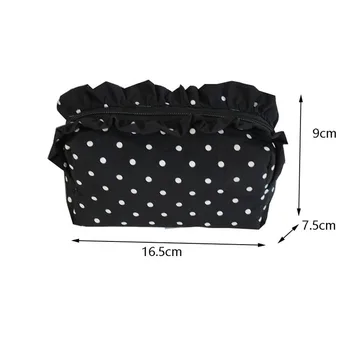 Borsa Cosmetica Vintage a Pois con Bordo Arricciato, Grande Capacità, Organizer Portatile da Viaggio per Trucchi e Prodotti Skincare da Donna