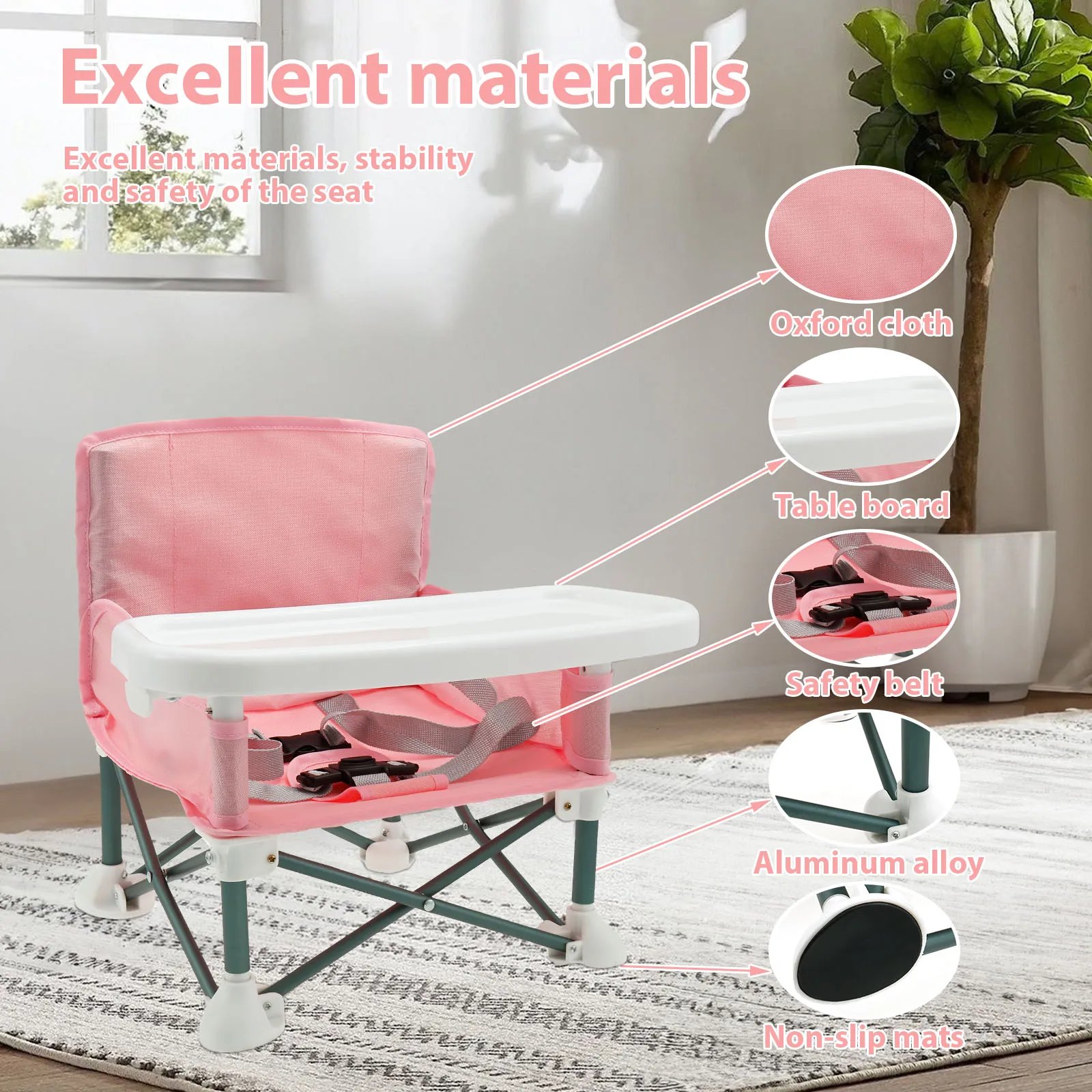 Toddler Booster Seat Nonslip Kids Dining Chair with Child Safety Belt and Rear Storage Pocket Baby Furniture Supplies Floor Seat