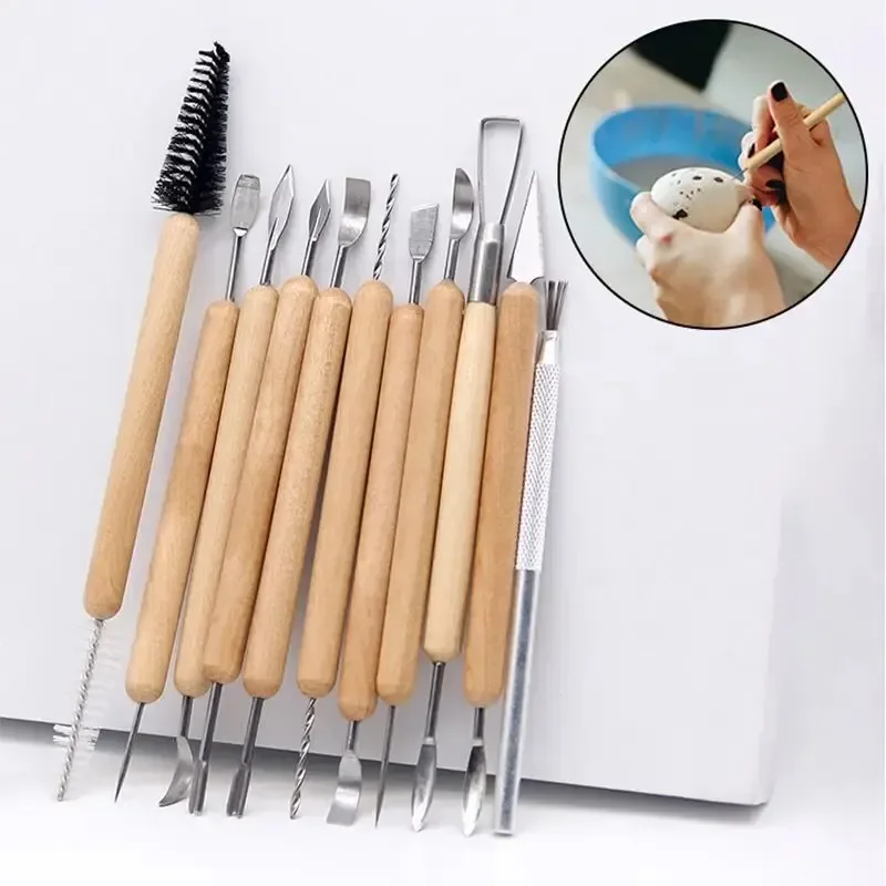 Polymer Clay Tools 11pcs/set Pottery Tools Wood Double-Ended Wire Knife For Clay Repair, Clay Sculpture Carving Tool Set Ceramic Polymer carveKit