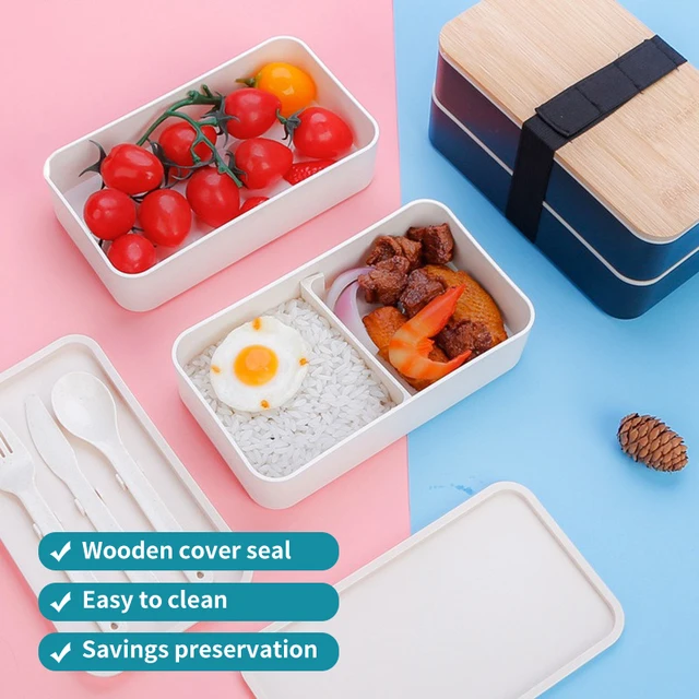 Boîte à Bento de Style japonais, boîte à déjeuner minimaliste Double couche avec couteau, fourchette, cuillère, boîte à déjeuner divisée pour étudiant, nouvelle collection 2