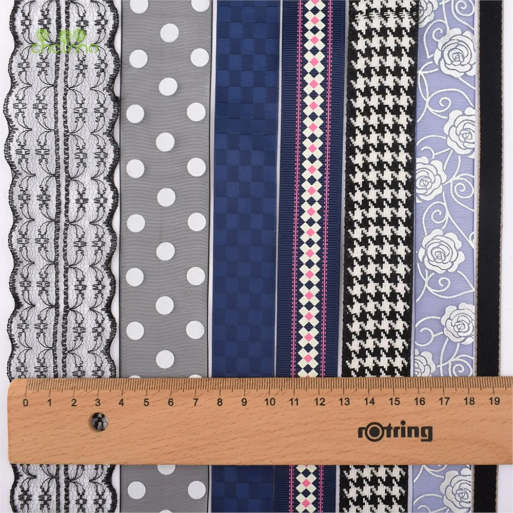 Chainho,Ribbon & Lace Set,Navy Blue & Black Color Series,DIY Handmade Hair Ornament Accessoriees,1 Yard/Piece,21 Pieces/Lot,RB02