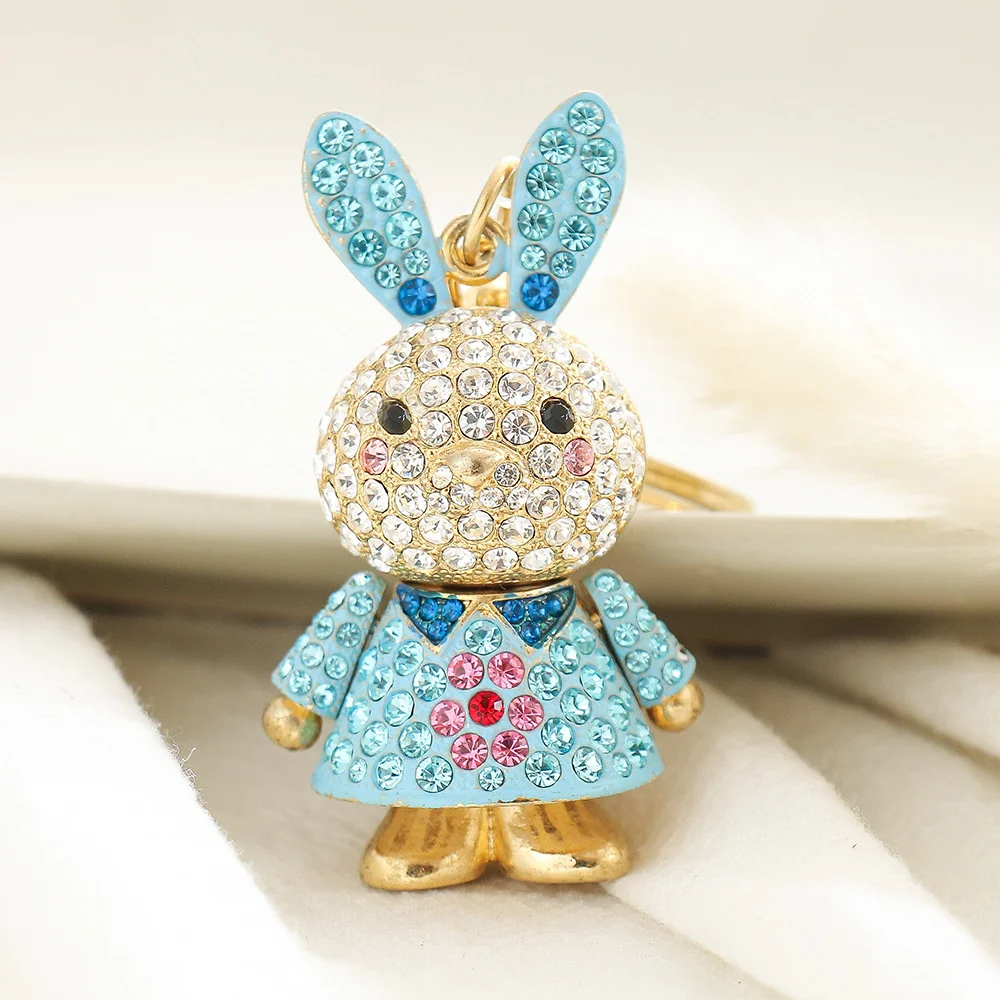 Color Alloy Rhinestone Crystal Rabbit Keychain Car Keyring