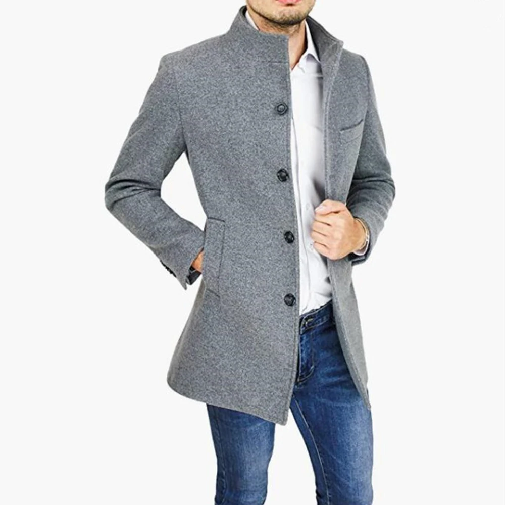 Fashion Men's Overcoat 2023 Spring and Autumn Woolen Coat St Collar   Trench  Casual Slim Solid Color Clothing