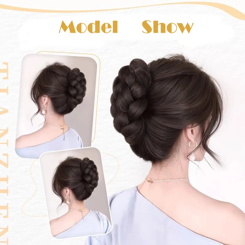 여성용 합성 헤어피스, 꽃봉오리 모양, 푹신한 머리, 뒷머리 가발, 머리핀