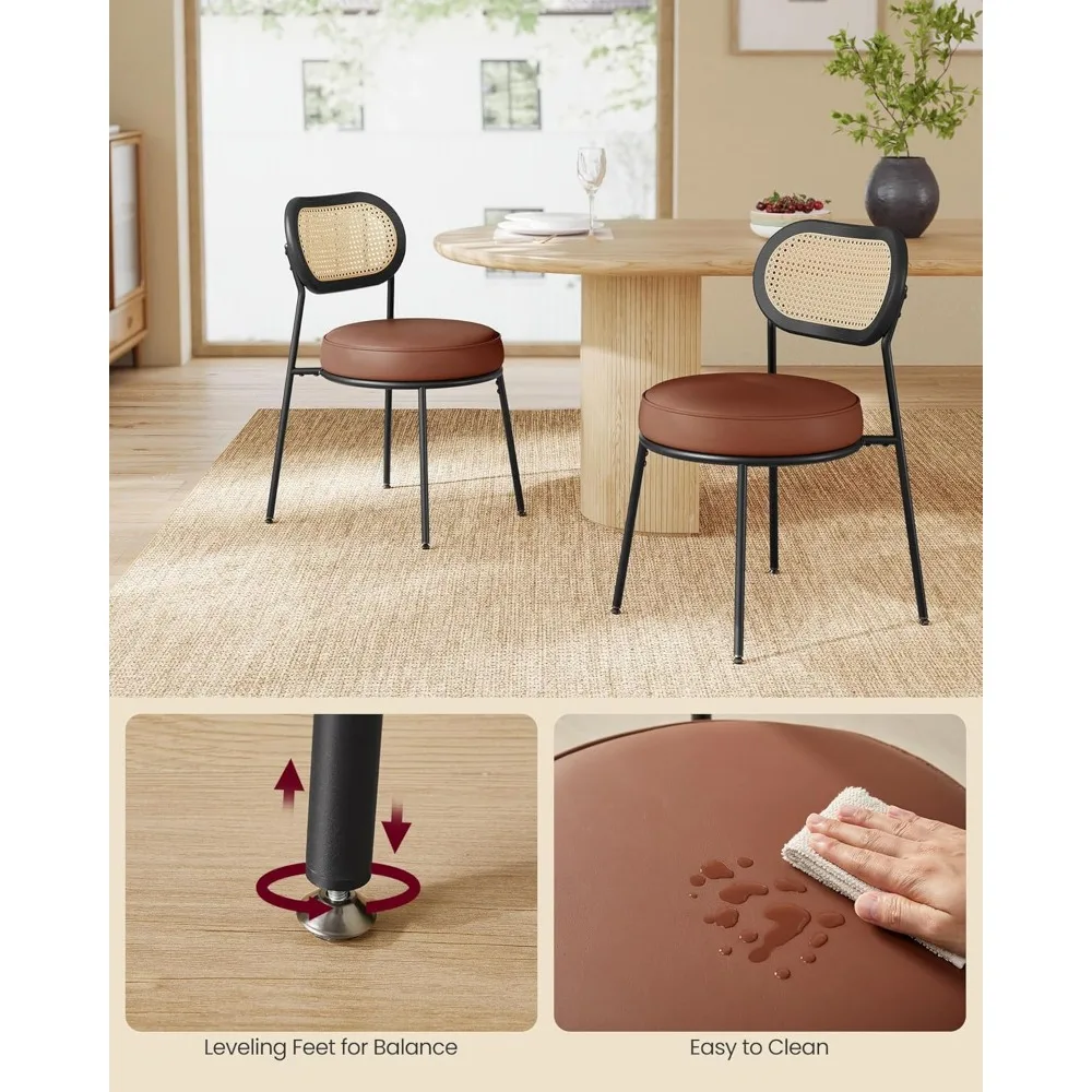 Dining Chairs, Set of 2 Dining Room Chair with Boho PE Rattan Back, Synthetic Leather Upholstered Accent Chairs 6