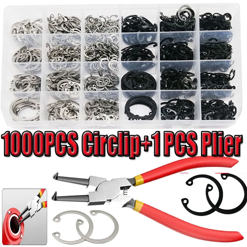 

250/535/1000PCS M8 M10 M12 M16 M20 M22 M24 304Stainless Steel Black Steel C Type Internal Circlip Retaining Clip Snap Ring+Plier