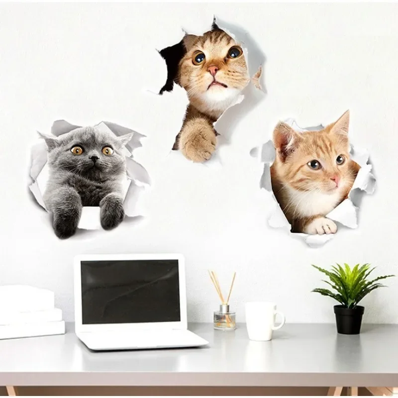 Toilet Stickers 1/2/3PCS Vivid 3d Hole Funny Cat Dog Diy Wc Washroom Home Decoration Cute Kitten Puppy Pet Animals Art Decals kitten wall stickers,toilet seat stickers,toilet wall stickers,toilet stickers,vinyl stickers
