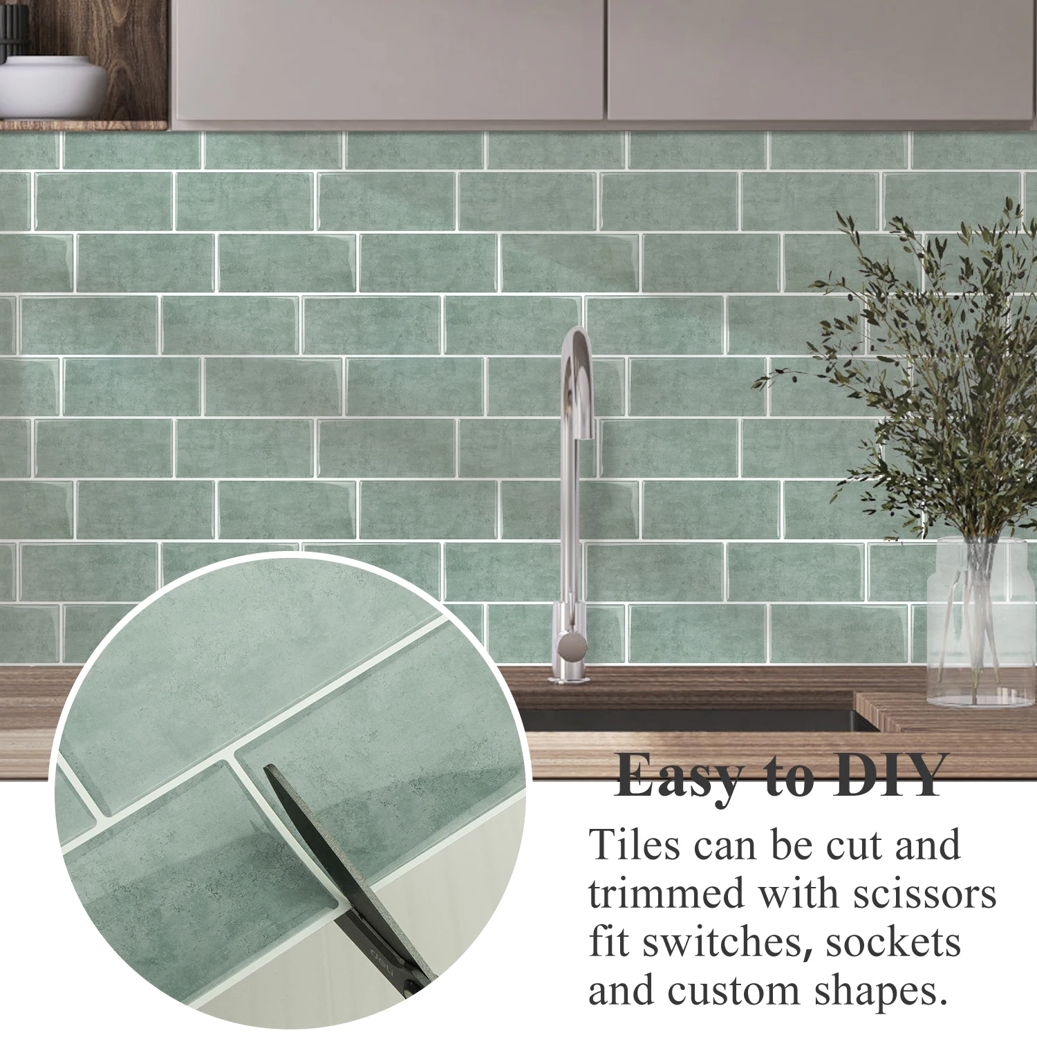 Vividtiles Green Marble Self-adhesive Wall Tiles Peel and Stick Premium Wall 3D Tiles Stick Kitchen Wall Art-10 Pieces Pack