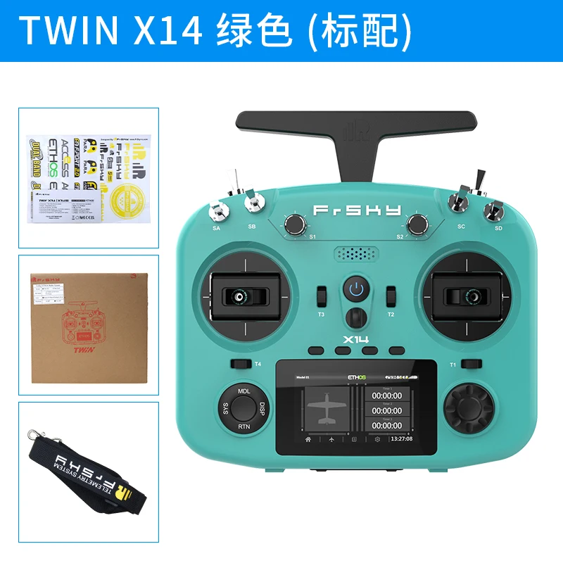 FrSky Twin X14/X14S RC Transmitter (Green) - Dual Active 2.4G System For Drones & Model Aircraft