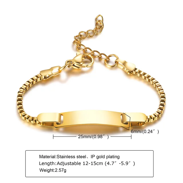 Custom Personalized Name Baby ID Bracelet, Stainless Steel Curb Chain Link Crown Bracelet Newborn Gilrs Boy Gifts Not Allergic 1051 gold