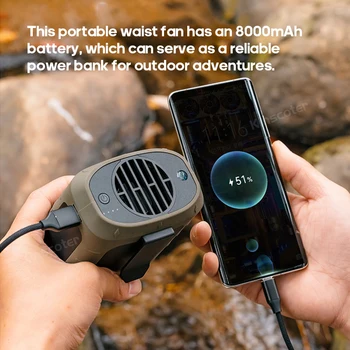 8000mAh Outdoor Waist Fan Portable Multifunctional Camping Fan Bladeless Hanging Neck Fan with Power Bank LED Lighting 3