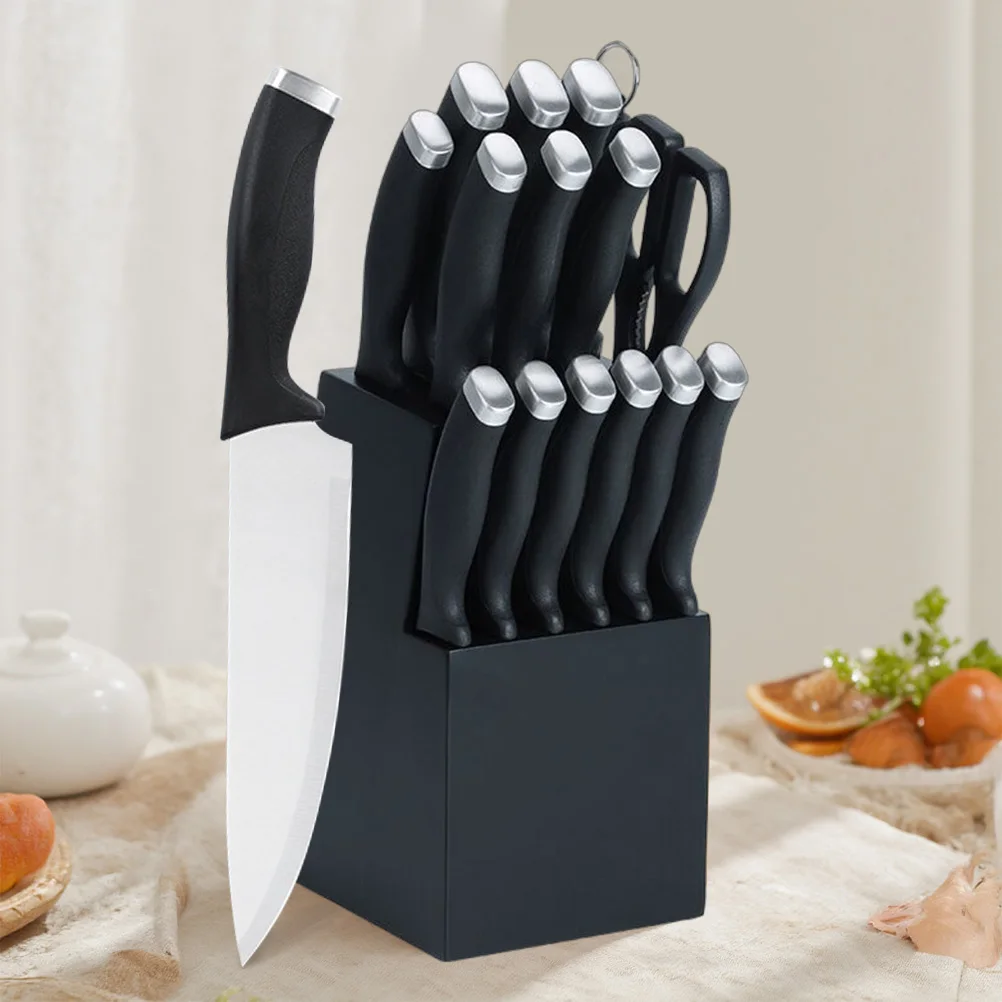 DFITO Professionelles 16-teiliges Küchenmesser-Set aus 3CR13 Edelstahl mit Schwarzem PP-Griff und Holzblock für Restaurant, Zuhause, Geschenkbox – Detail 23