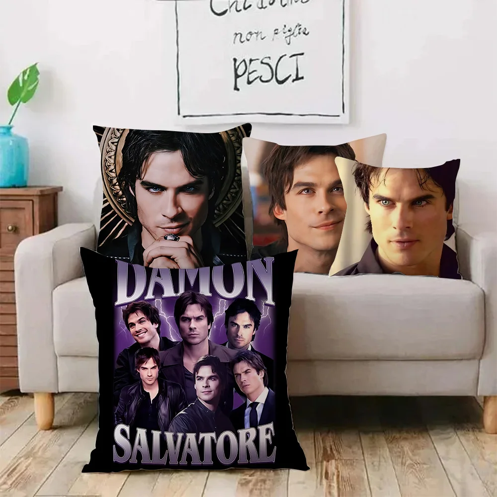 Damon Salvatore Pillow Covers Cartoon Sofa Decorative Home Double-sided Printing Short Plush Cute Cushion Cover 2