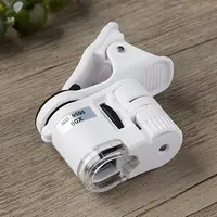 Clip Microscope 60X LED Jewelry Magnifying Glass Focusing Adjusted Pocket Microscope with Cell Phone Clip UV Light 3