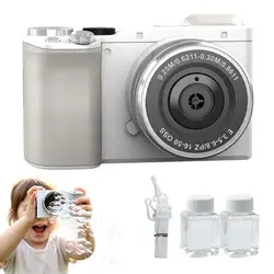 Kids' DSLR - Style Automatic Bubble Maker with Lights & Music, Leak - Proof Design, Bubble Solutions & Strap Included (White)