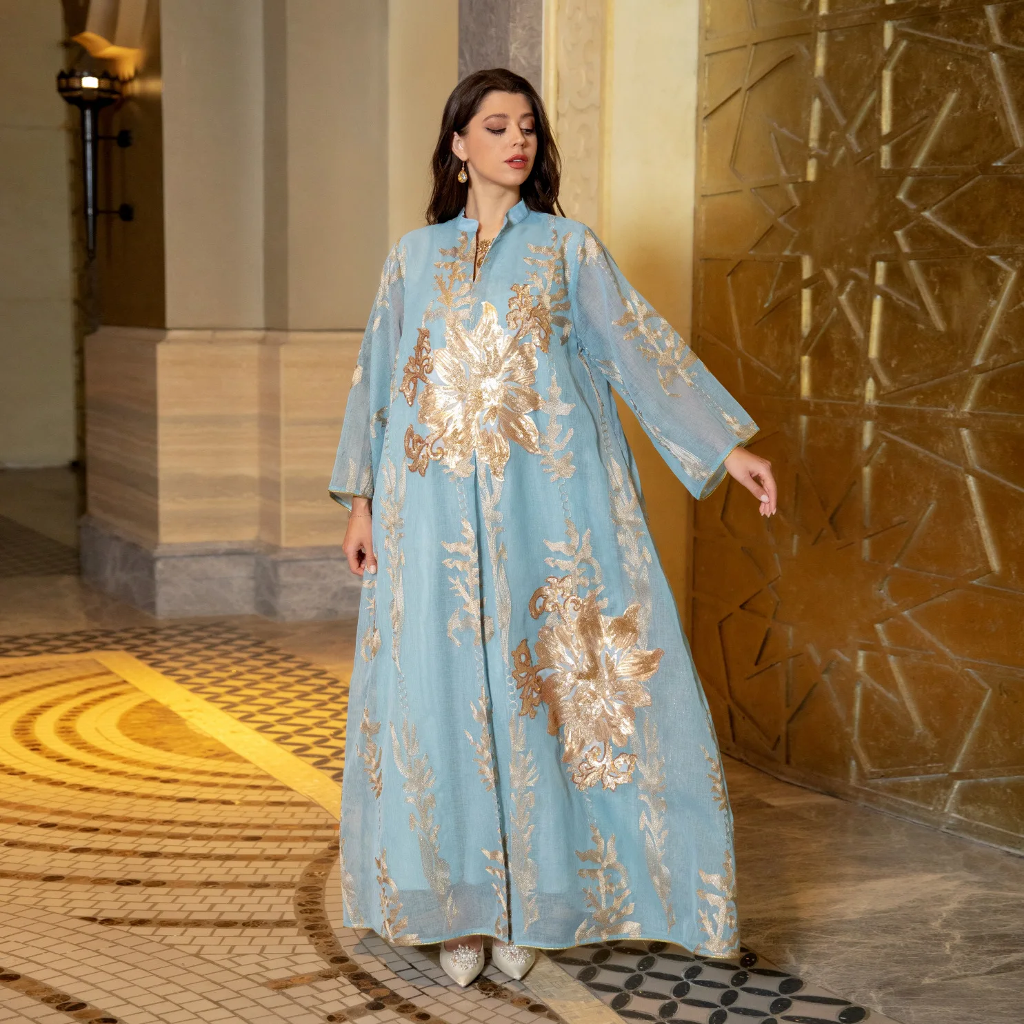 Sequins Embroidered Abaya Dress For Women Moroccan Kaftan Turkey Arabic Jalabiya White Islamic Ethnic Robe 2023 Eid New
