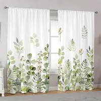 2 Pcs Fresh Green Leaf Curtains Natural Plant Print Living Room Bedroom Window Decoration Spring Summer Curtains 1