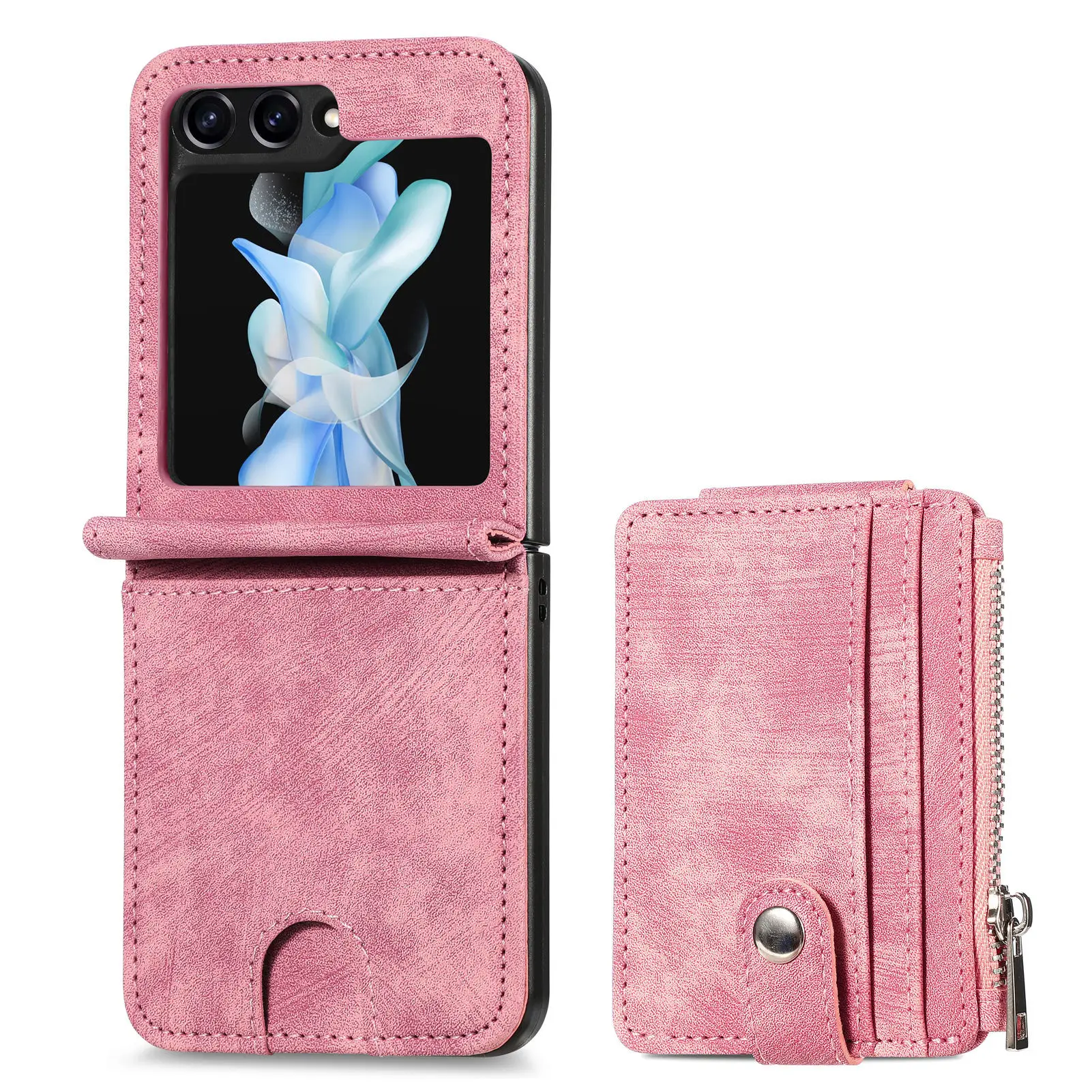 Leather Foldable Wallet Phone Case with Zipper Card Holder