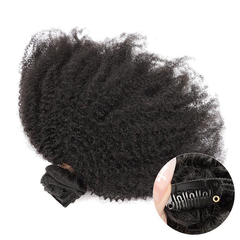 AHVAST kinky curly 4c 100g clip in weft hair extension natural color human hair virgin weft extensions