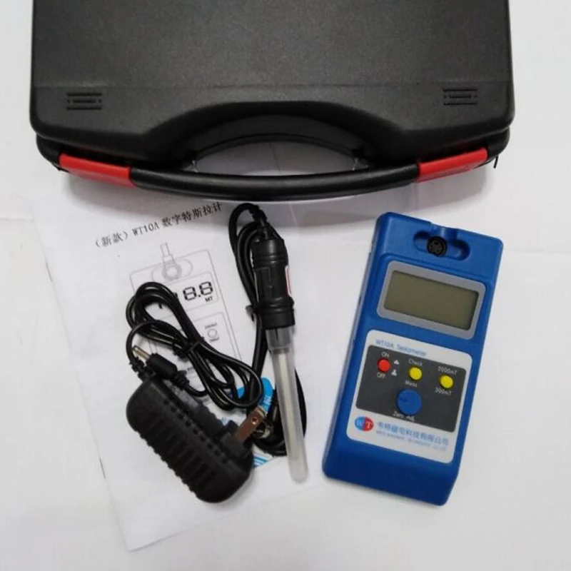 WT-10A Gaussmeter Tesla Meter WT10A Fluxmeter Surface MagneticField Tester with Ns Function + Metal Probe