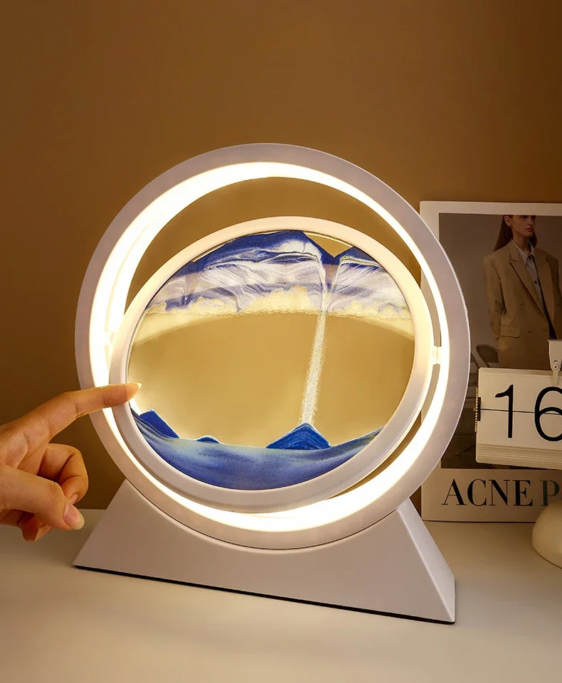 Description Picture 3 of itemQuicksand Table Lamp Sandscape Moving Sand Art LED 3D Hourglass Night Light USB Flowing Sand Painting Bedside Lamps Home Decor