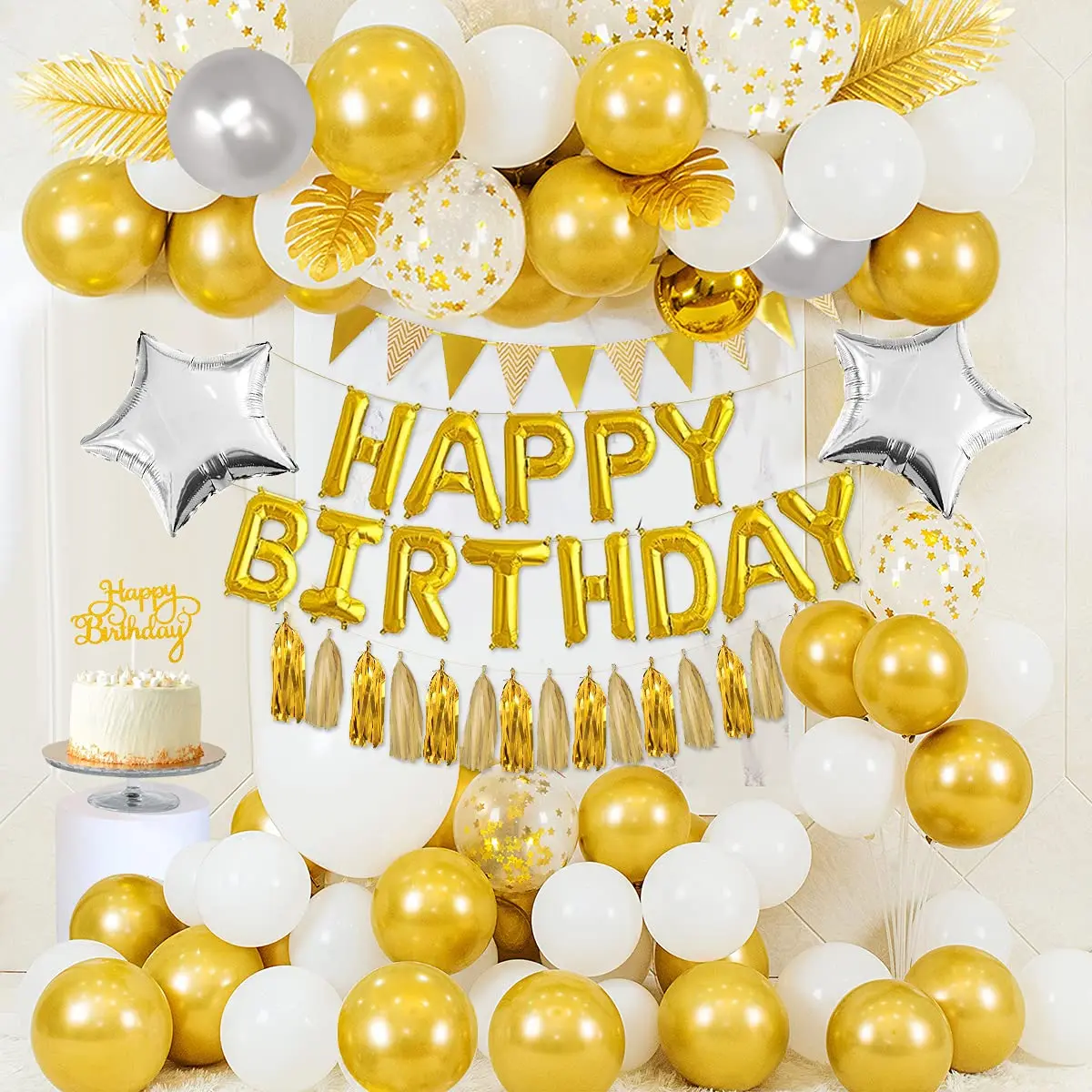 

Boy Girl Birthday Decorations Metallic Gold Balloon Arch for 18th 20th 30th 40th 50th 60th Men Women Birthday Party Supplies