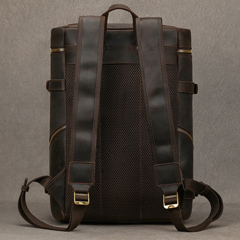 Vintage Genuine Leather Men's Backpack Large capacity travel bag crazy horse leather male 14" Laptop travel backpacks school Bag 5