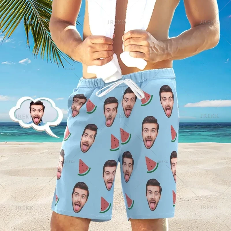 Summer Hawaiian 3D Custom Faces Seaside Vacation Printed Beach Shorts Men PersonalizedCustomization Patterns Y2k Swimming Trunks 3