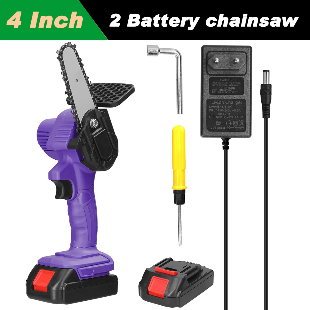 Power Tools 4 Inch/6Inch 21V Mini Electric Chain Saw With Battery Woodworking Pruning One-handed Garden Tool Rechargeable Saw best grass trimmer Garden Tools