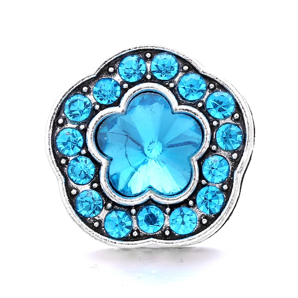 20pcs Vintage Crystal Flower 18mm Metal Snap Buttons Fit Snaps Bracelet Necklace Ginger Jewelry