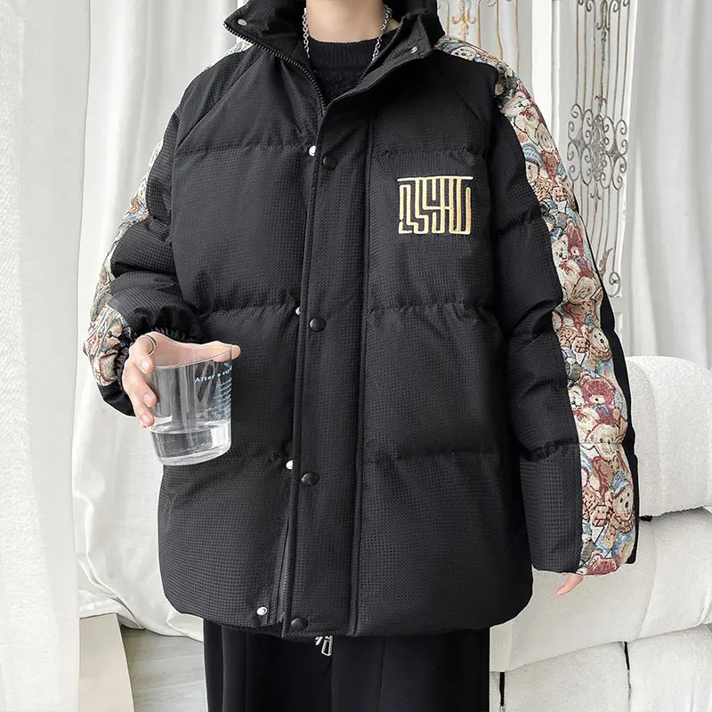 2023 Winter New Stand Collar Cotton-Padded Coat Men's Outwear Warm Down Jacket Youth Loose Thick Parkas Plus Size M-5XL Clothing