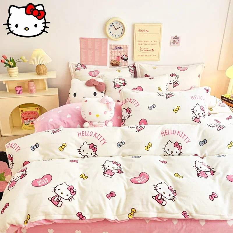 

Sanrio HelloKitty MyMelody Cinnamoroll Quilt Cover Kawaii Anime Children and Girls Plush Bedding Soft Bedroom Quilt Cover Gift