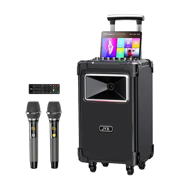 Jyx An20 Karaoke Machine, 10inch (about 25.4cm) Bass Speaker Large Bluetooth Karaoke Speaker with 2 Wireless Microphones, Party Lights, Supports Vocal Cutting, Tws/Bluetooth/Rec/Usb/Tf/Aux