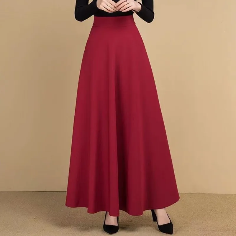 New Style Spring and Autumn Women's Solid Colors Pleated A-Line High Waist Pockets All-match Korean Fashion Half Length Skirt autumn dress breathable vacation dress pockets spring autumn pleated loose hem solid color velvet maxi dress dressing up