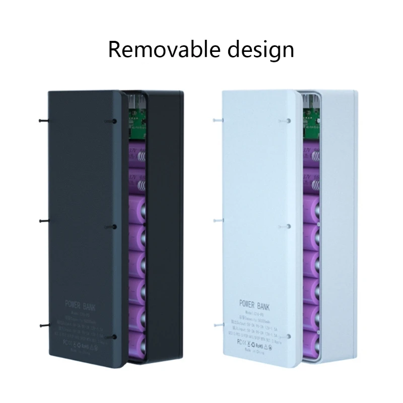 Battery power bank box 5W/10W wireless charging detachable QC3.0 PD LCD display DIY 16x18650 battery case