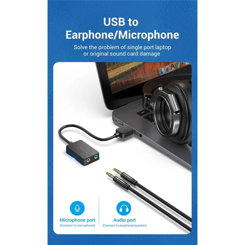 VENTION 사운드 카드 USB 3.5Mm 오디오 인터페이스 어댑터 PC 노트북 PS4 헤드셋 마이크용 외부